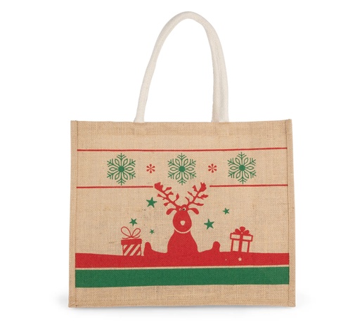 [KI0736] Sac shopping avec motifs de Noël - Natural / Cherry Red